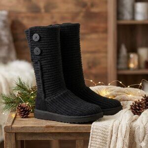 UGG Classic Cardy II Knit Boots Black Slouched Cuffed Womens Size 8